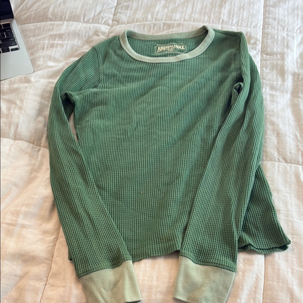 American Eagle Outfitters Sage Green Waffle Knit Top
